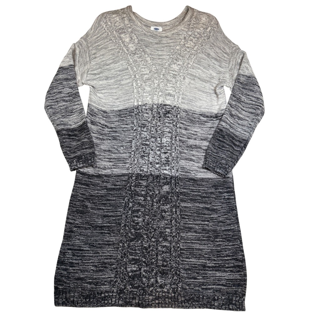 Old Navy Womens XL Grey Ombre Cable Knit Long Sleeve Sweater Dress Marled Chunky
